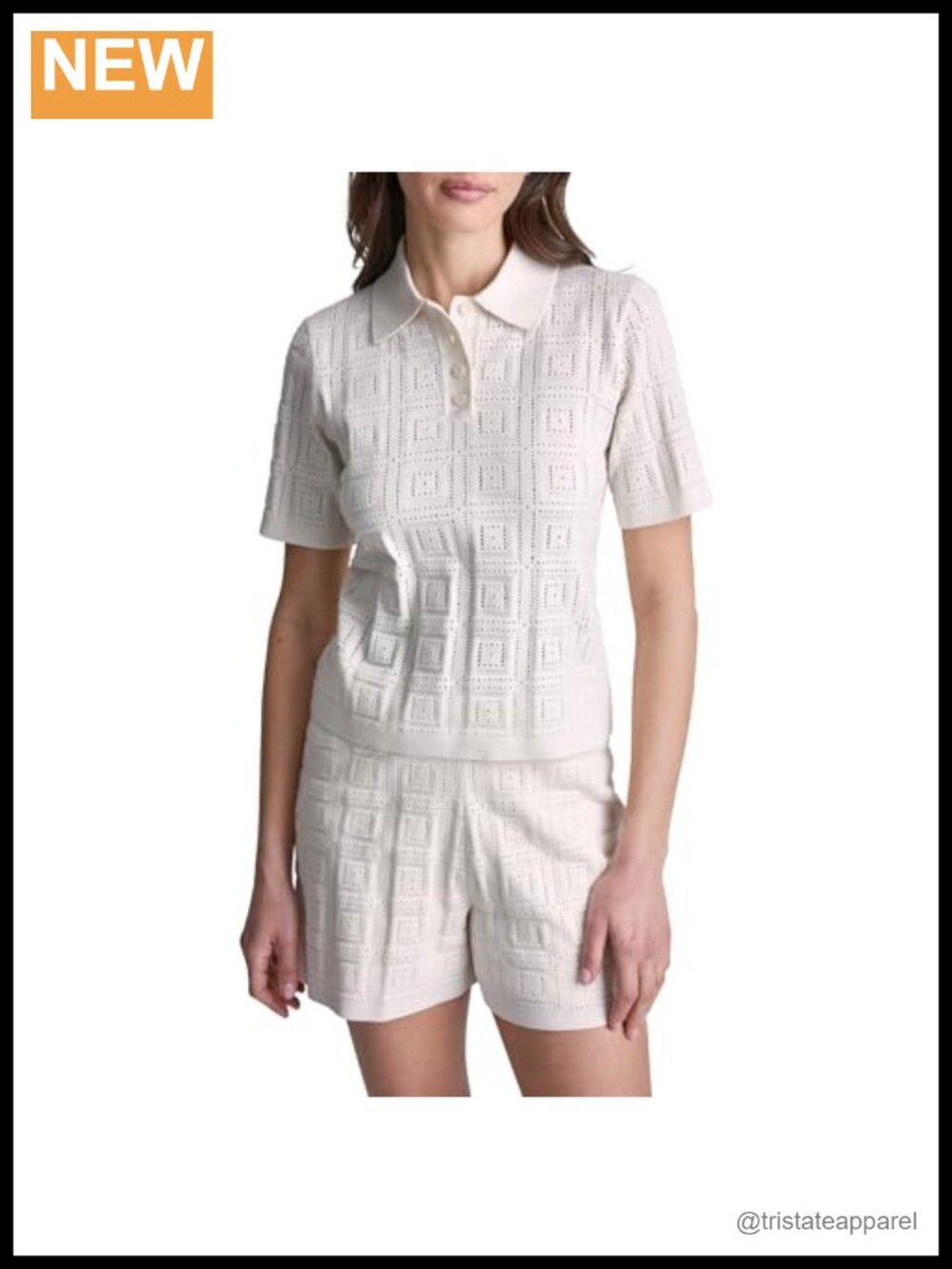 BCBG Grid Pointelle Shortsleeve Sweater